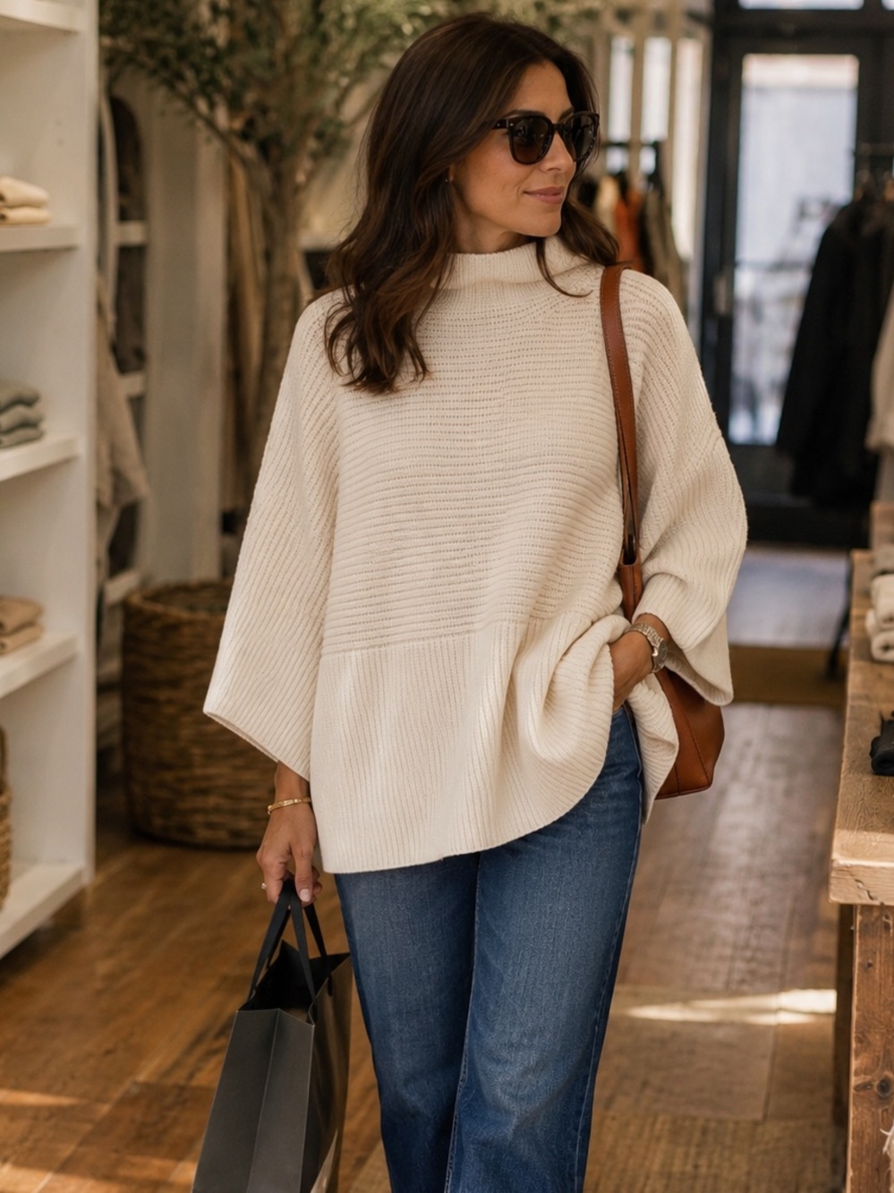 St John Sweater Oversized Raglan Sleeve Wool Cotton Blend